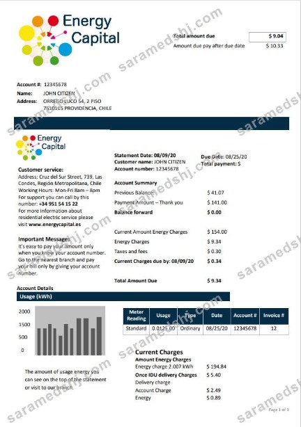 Chile Energy Capital utility bill